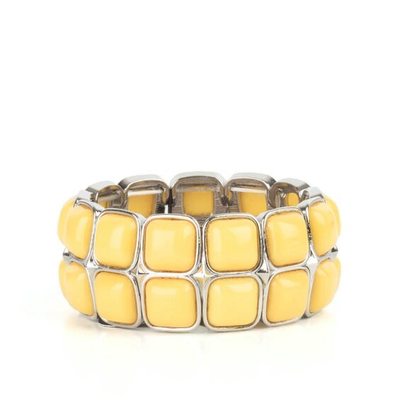 Paparazzi Jewelry AccessoriesDouble The DIVA-ttitude - Yellow Bracelet - Vintage - Picture 4 of 4